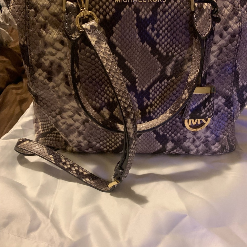 Brown/Tan Python Print Mk Shoulder Bag - image 3